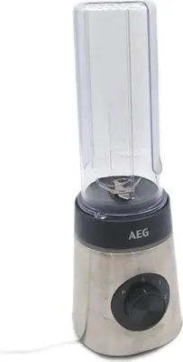 Image de AEG MiniMixer SB4-1-4ST Mixeur sur socle / Moteur 350 W / 23.000 tr/min / 2 biberons 600 ml incassables et lavables au lave-vaisselle / Couteau à 4 lames / Bouton rotatif / Sans BPA / Bouton Pulse / Acier inoxydable brossé