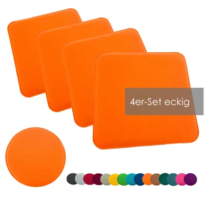 Produktbild von heimtexland ® Sitzkissen Set Filz Stuhlkissen Stuhlauflage Filzkissen Stuhl Polster Kissen Typ631 4er Set 35 x 35 cm Eckig Orange