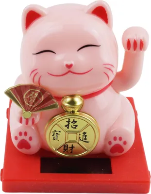 Produktbild von Glückskatze Mini Maneki-neko Medaille rosa Solar 5cm Winkekatze Lucky cat