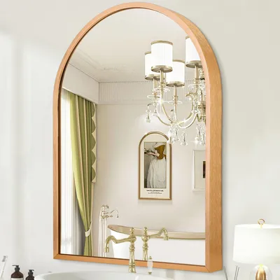 Image de Miroir mural, forme en arc, cadre en métal doré, 65 x 45 cm, décoration pour salle de bain