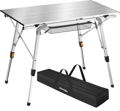 Image de Table de camping Tina en aluminium, pliable et réglable en hauteur - argent