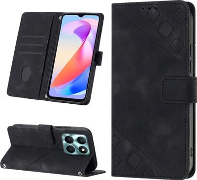 Produktbild von Hülle für Honor X6A Prägung Flip Leder Brieftasche Schutzhülle mit Ständer Schwarz
