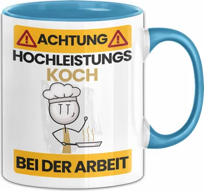 Produktbild von Koch Tasse Geschenk Lustiger Spruch Geschenkidee für Koch Achtung Hochleistungs Koch Bei Der Arbeit (Blau)