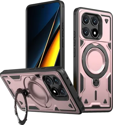 Immagine prodotto di Custodia MagSafe per Xiaomi Poco X6 Pro - Cover posteriore Phonesta MagLock Armor con anello - Oro rosa