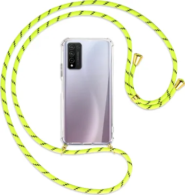 Produktbild von Handykette Backcover-Schutzhülle mit Band (Metall goldfarben) für Honor 10X Lite - neongelb