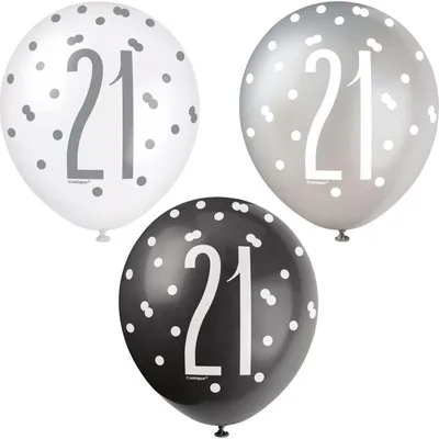 Produktbild von 6 Luftballons schwarz & silber Zahl 21