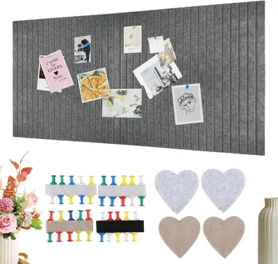 Obrázek produktu pro Filcová nástěnka, rozměry 120 x 80 cm, tloušťka 1 cm, skládací, šedá barva, 40 kolíků, určená do kanceláře