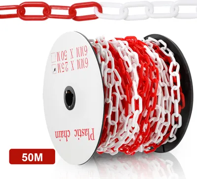 Produktbild von Hengda Absperrkette Kunststoffkette Rot Weiß 6mm Stärke für Parkplätze und Parkplatzsperren 50m