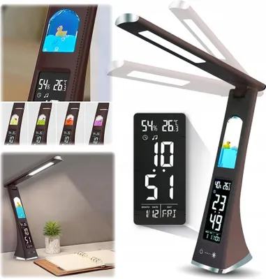 Immagine prodotto di Lampada da tavolo pieghevole, lampada da notte, orologio LED con schermo, marrone con motivo