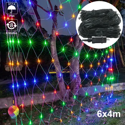 Obrázok produktu pre XINZI LED sieťové svetlá 6x4m - rozprávkové svetlá, 8 svetelných režimov, farebné, IP44, vianočné osvetlenie, dekorácie pre interiér, záhradu, svadbu, párty, Halloween