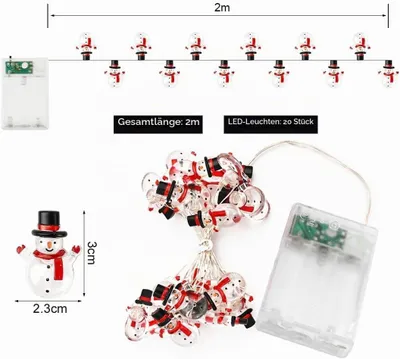 Produktbild von 2m 20 LED Schneemann Lichterkette Warmwei? (Weihnachten), fš¹r RP-FEnster, Wand und Weihnachtsbaum