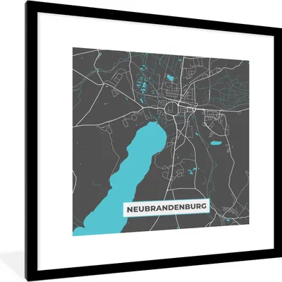 Produktbild von MuchoWow® Gerahmtes Poster Blau - Deutschland - Karte - Stadtplan - Neubrandenburg 40x40 cm - Poster mit Schwarzem Bilderrahmen Wandposter Rahmen Foto Bilder - Poster - Plakat im Rahmen