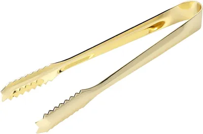 Image de Pince de cuisine dorée - Pince à glace - Grande pince à glace en acier inoxydable pour le sucre, la glace, les pâtisseries, les salades, les barbecues, les bars - Pince de cuisine plaquée or