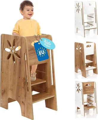 Imagen del producto de Silecomplaza: Taburete educativo para niños a partir de 1 año - Taburete Montessori con altura ajustable, color roble, 80 cm - Torre de aprendizaje segura para niños - Ideal para la cocina y el baño - Estructura estable - Fácil montaje