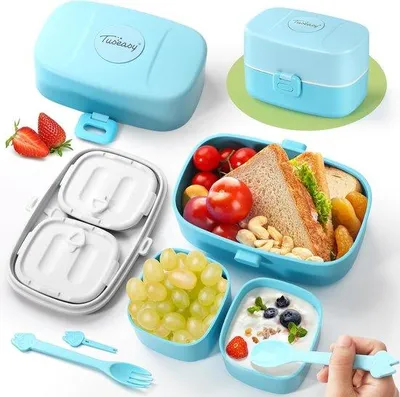 Produktbild von Kleinkind-Lunchbox mit Fächern - Leichtes Bento-Box für Kinder - BPA-frei | Mikrowellensicher - 860 ml - Blau