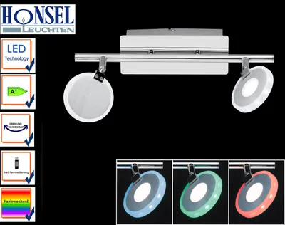 Produktbild von 2-fl. LED Deckenbalken TONIC RGBW, Fernbedienung, Farbwechsel, Spots schwenkbar