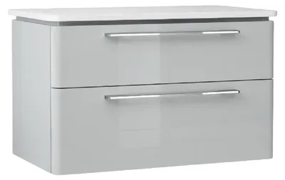 Produktbild von Waschbeckenunterschrank MOBI - Grau Hochglanz - 75 cm - 2 Schubladen - hängend Badmöbel Badezimmer Badezimmermöbel