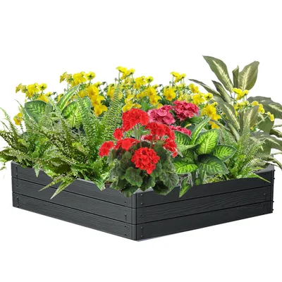 Produktbild von Gartenblumenbeet, Hochbeet, Pflanzbeet Pflanzkasten Anthrazit, Holzimitat 148x129x25 cm