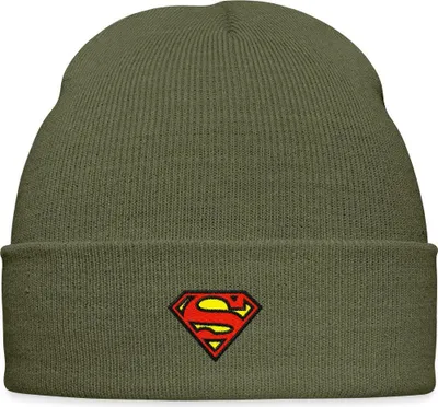 Produktbild von Spreadshirt Superman Original Logo S-Shield Stick Bestickte Wintermütze, One size, Olivgrün