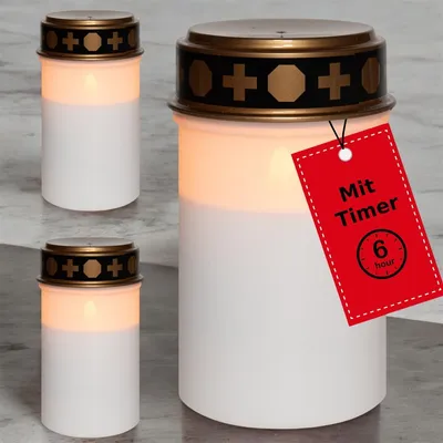Produktbild von Novaliv LED Grablichter ohne Batterie und Timer 6/18 weiß 3x Kerzen Friedhof Grablicht LED ohne Batterie Friedhofskerze LED Kerze Outdoor Gedenkkerze Grablaterne Ewiges Licht Trauerkerze