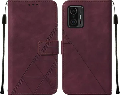 Produktbild von Xiaomi 11T Pro Hülle, Schlank Prägung Flip Leder Kartenfächer Schutzhülle mit Ständer für Xiaomi 11T / 11T Pro Rot