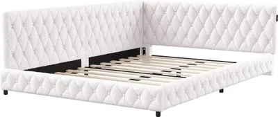 Zdjęcie produktu dla Fortuna Lai łóżko dzienne tapicerowane 140x200cm z LED i złączem USB, rozkładana sofa z listwowym stelażem z pluszu, funkcjonalne łóżko dwuosobowe łóżko dziecięce, białe
