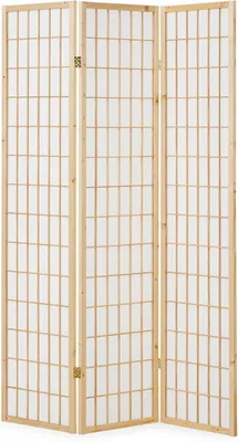 Imagen del producto de Silecomplaza 68, Panel divisor de ambientes de 3 piezas, madera natural, pantalla decorativa, separador de ambientes, papel de arroz, color blanco, altura 175 cm