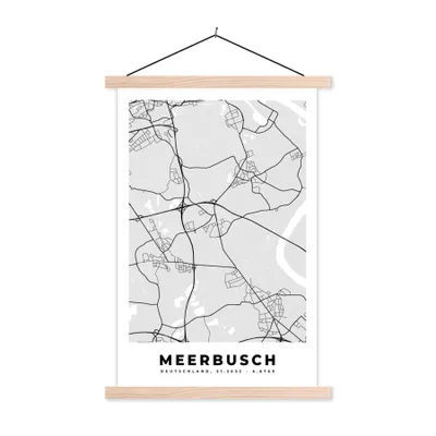 Produktbild von MuchoWow® Textilposter Stadtplan der Stadt - Meerbusch - Deutschland - Karte 60x90 cm mit holzfarbenen Rahmen - Textil