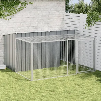 Produktbild von Anthrazit Hundehütte mit Auslauf Anthrazit 197x194x110cm Verzinkter Stahl ,Design 2024 Neu