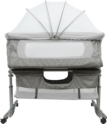 Produktbild von Babywiege Stubenwagen Beistellbett klappbar höhenverstellbar mit Rollen Moskitonetz 92*58*70-87cm grau