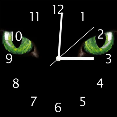 Produktbild von Wallario Design Wanduhr Grüne Katzenaugen bei Nacht aus Echtglas, Größe 30 x 30 cm