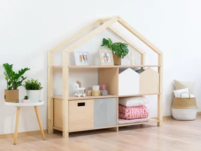 Produktbild von Wooden House Shelf SHELLY - Natural decor