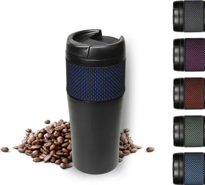 Produktbild von Thermobecher 'Temptation' groß - Kaffeebecher to go doppelwandig - Edelstahl Vakuumbecher mit Manschette - 500ml to go Becher - Schwarz/Blau