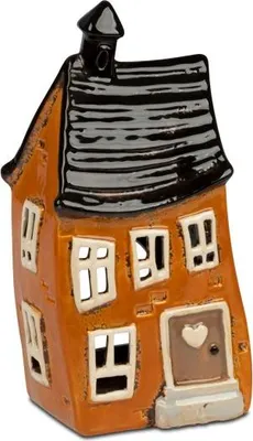 Produktbild von Windlicht Haus11x22cm aus glasiertem Steinzeug mit Durchbruch, handbemalt