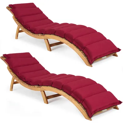 Produktbild von 2x CASARIA® Sonnenliege Holz inkl. Auflage Rot FSC®-zertifiziert Akazie 320kg Belastbar 190x60cm Klappbar Tragegriff Gartenliege Balkon Garten Terrasse Liege Wetterfest
