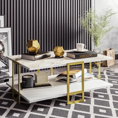Obrázek produktu pro Skye Decor, Polka- Polka SHS, zlatá, bílá, konferenční stolky, 36,6x91,5x61,5 cm, 100% melaminovaná dřevotříska