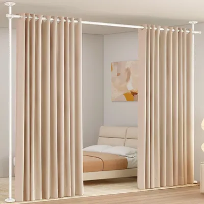 Image de Cloison d'intérieur, structure pour paravent avec tringle à rideaux - Autoportante, blanche