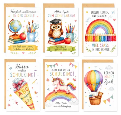 Productafbeelding van Set van 6 Verjaardagskaarten voor de Eerste Schooldag met Enveloppen