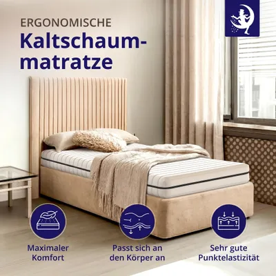 Produktbild von Kaltschaummatratze 80 x 200 cm – 15 cm Höhe – H2 & H3 – ergonomisch, atmungsaktiv & punktelastisch