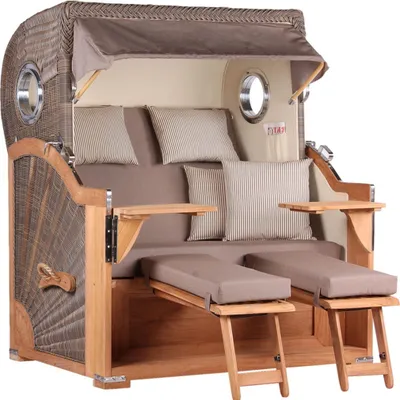 Produktbild von Strandkorb Baltikum Teak PE Grey 2,5 Sitzer Volllieger mit Bullaugen