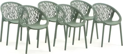 Image de lot de 6 chaises empilables en résine renforcée de fibres de verre pour l'extérieur, le jardin, les bars et les restaurants - design élégant et moderne inspiré de la nature - LARA - Vert sauge