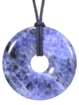 Produktbild von Morella Damen Halskette 80 cm Donut Edelstein Anhänger afrikanischer Sodalith im Samtbeutel