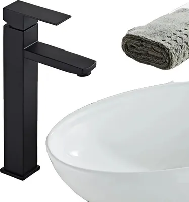 Produktbild von Waschtischarmatur, langlebiger Edelstahl, Einhebelsteuerung, Stil 6 hoch schwarz