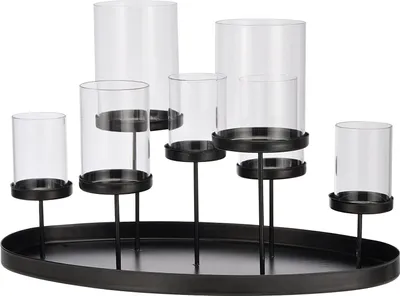 Produktbild von HI Kerzenhalter Metall 34,5x20x23cm mit Glas für 7 Kerzen, schwarz