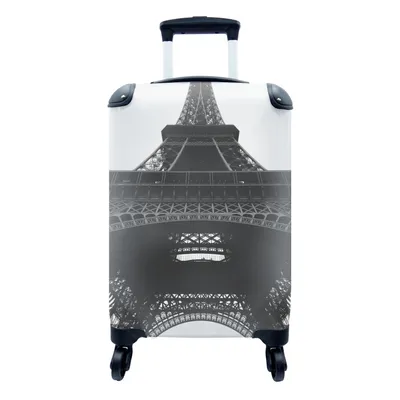 Produktbild von MuchoWow® Koffer Handgepäck Trolley Rollkoffer Kleine Reisekoffer mit 4 Rollen - Eiffelturm - Frankreich - Schwarz - Weiß - Cabin Size < 55x40x23 cm & 55x40x20 cm - Fotokoffer - Kabinenkoffer - Boardgepäck - Reise-Box - Reisekoffer - Reisegepäck - Koffer mit Bild - Trolley für Kinder