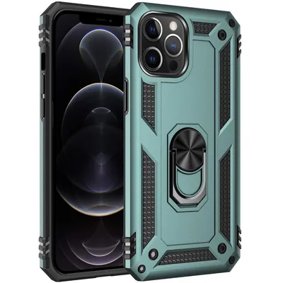 Produktbild von Schutzhülle für iPhone 12 / 12 Pro, Dual Layer Robust Militäre Fallschutz Hülle mit Ringhalterung Ständer für iPhone 12 / iPhone 12 Pro Grün
