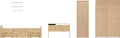 Produktbild von Jugendzimmer-Set "Lupo" aus Spanplatte in Artisan Eiche, Betonoptik Dunkelgrau mit Absetzungen in Betonoptik Dunkelgrau.
