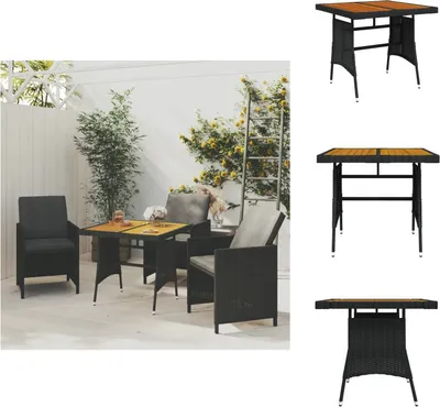 Produktbild von vidaXL Gartentisch Schwarz 70x70x72 cm Poly Rattan & Massivholz Akazie -  Gartentische