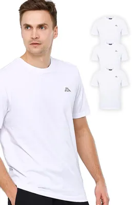 Produktbild von Kappa Herren T-Shirt VOLLAR im 3er Pack | Sport-Shirt mit Rundhalsausschnitt | Basic Tshirt-Set für Männer | Rundhals Oberteil für Sport und Freizeit | Regular Fit | L, Weiß