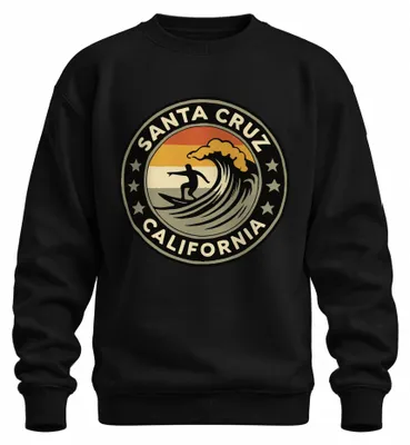 Produktbild von Santa Cruz California Surfer Welle Retro Strand Küste Sweatshirt Pullover, Schwarz, L